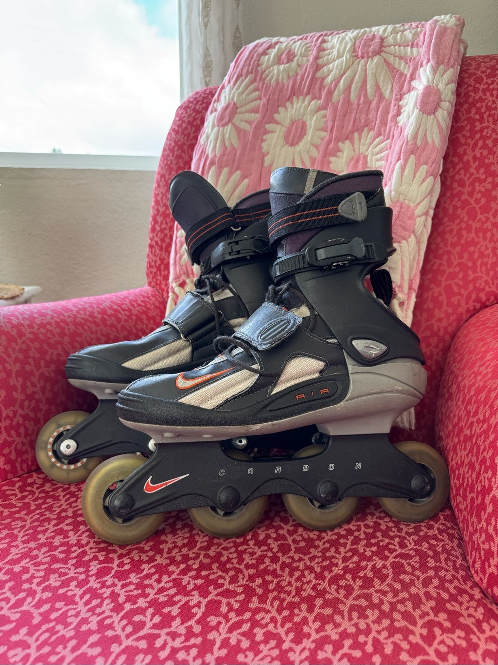 Nike Zoom Air Inline Skates, Rollerblades, Black and Silver with Orange Swoosh